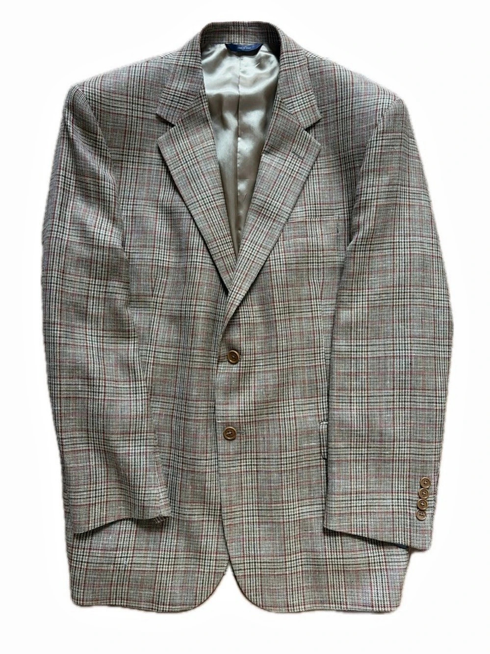 Brooks Brothers Plaid Wool Silk Linen Sport Coat Tan & Red 46R NWT